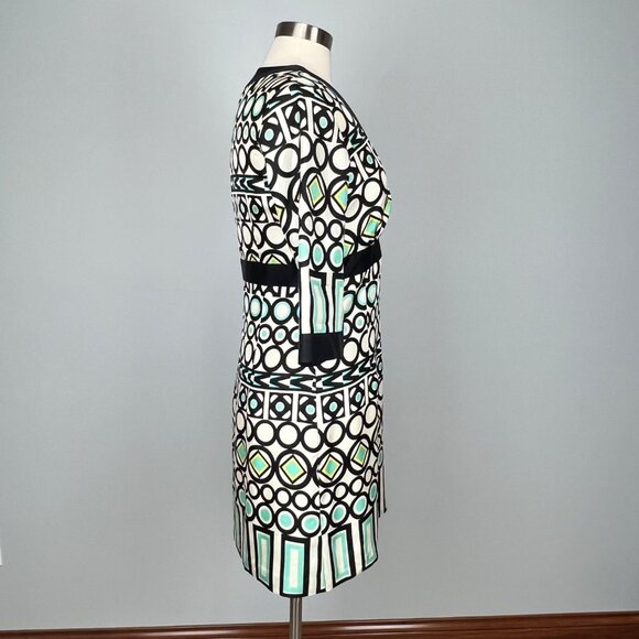 Milly New York Womens Silk Geometric Print Dress Ivory Black Aqua Blue size 10 - Picture 6 of 12
